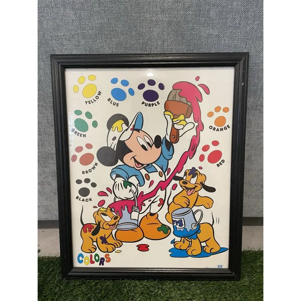 Vintage Disney Mickey Mouse Colors Litho Poster Print Framed Pluto Puppy 82265